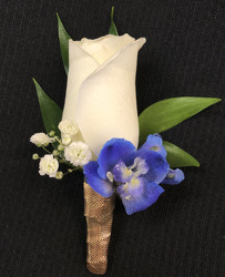 BT117 White Rose & Blue Delphinium Bout from Fabbrini's Flowers in Hoffman Estates, IL