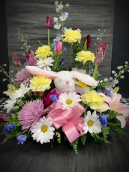 EA113 Easter bunny spring arrangement from Fabbrini's Flowers in Hoffman Estates, IL