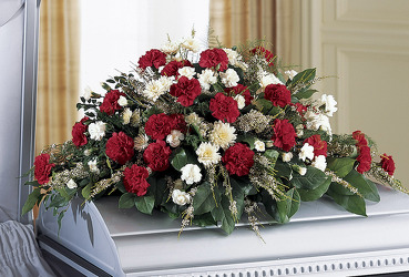 S107 Red & White Casket Spray from Fabbrini's Flowers in Hoffman Estates, IL