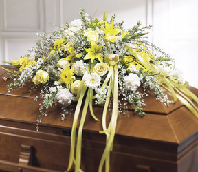 S108 Yellow & White Casket Spray from Fabbrini's Flowers in Hoffman Estates, IL