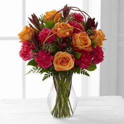 Fall vase with roses carnations F110 from Fabbrini's Flowers in Hoffman Estates, IL