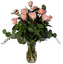 Dozen pink roses in vase V105 from Fabbrini's Flowers in Hoffman Estates, IL