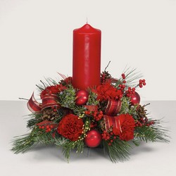 Pillar candle round Christmas centerpiece C110 from Fabbrini's Flowers in Hoffman Estates, IL