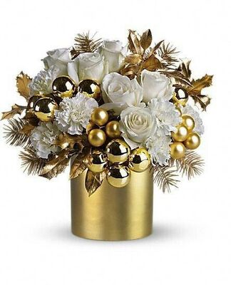 CH2022 Gold cylinder winter centerpiece from Fabbrini's Flowers in Hoffman Estates, IL