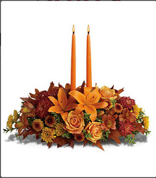 F104 fall long and low with candles from Fabbrini's Flowers in Hoffman Estates, IL