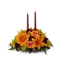 F115 Fall Taper Centerpiece from Fabbrini's Flowers in Hoffman Estates, IL