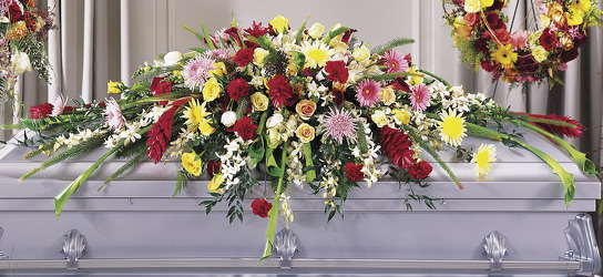 S110 Colorfully Closed Casket Spray from Fabbrini's Flowers in Hoffman Estates, IL