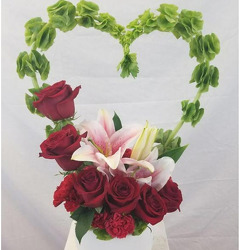 Heart shaped bells of Ireland arrangement V138 from Fabbrini's Flowers in Hoffman Estates, IL