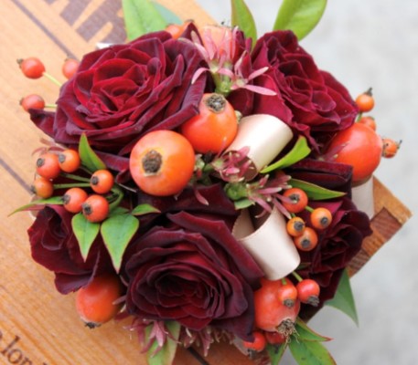 WC111 Burgundy Spray Rose Wrist Corsage from Fabbrini's Flowers in Hoffman Estates, IL