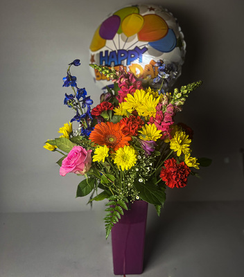 B200 Bday Vase + Mylar from Fabbrini's Flowers in Hoffman Estates, IL