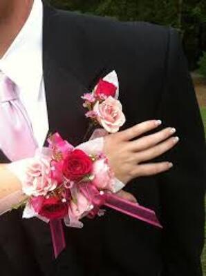 WC110 Hot Pink Spray Roses Crosage and Boutonniere from Fabbrini's Flowers in Hoffman Estates, IL