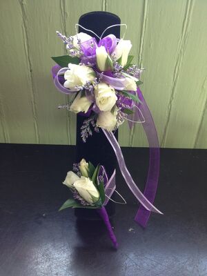 WC115 Lavender Rose Wrist Corsage and Boutonniere from Fabbrini's Flowers in Hoffman Estates, IL