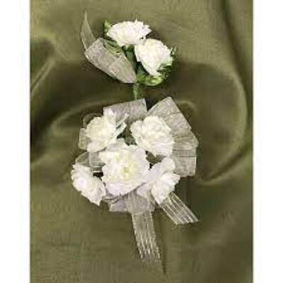 WC120 White Carnation Wrist Corsage and Boutonniere from Fabbrini's Flowers in Hoffman Estates, IL